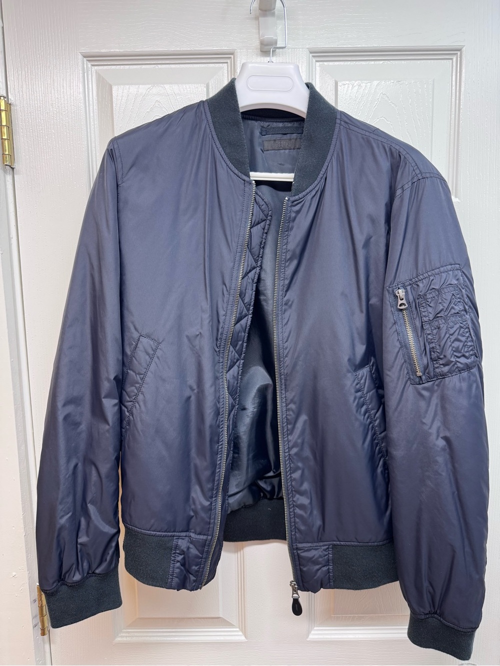 Uniqlo Men's Navy Bomber Jacket - Lightweight Quilted Lining